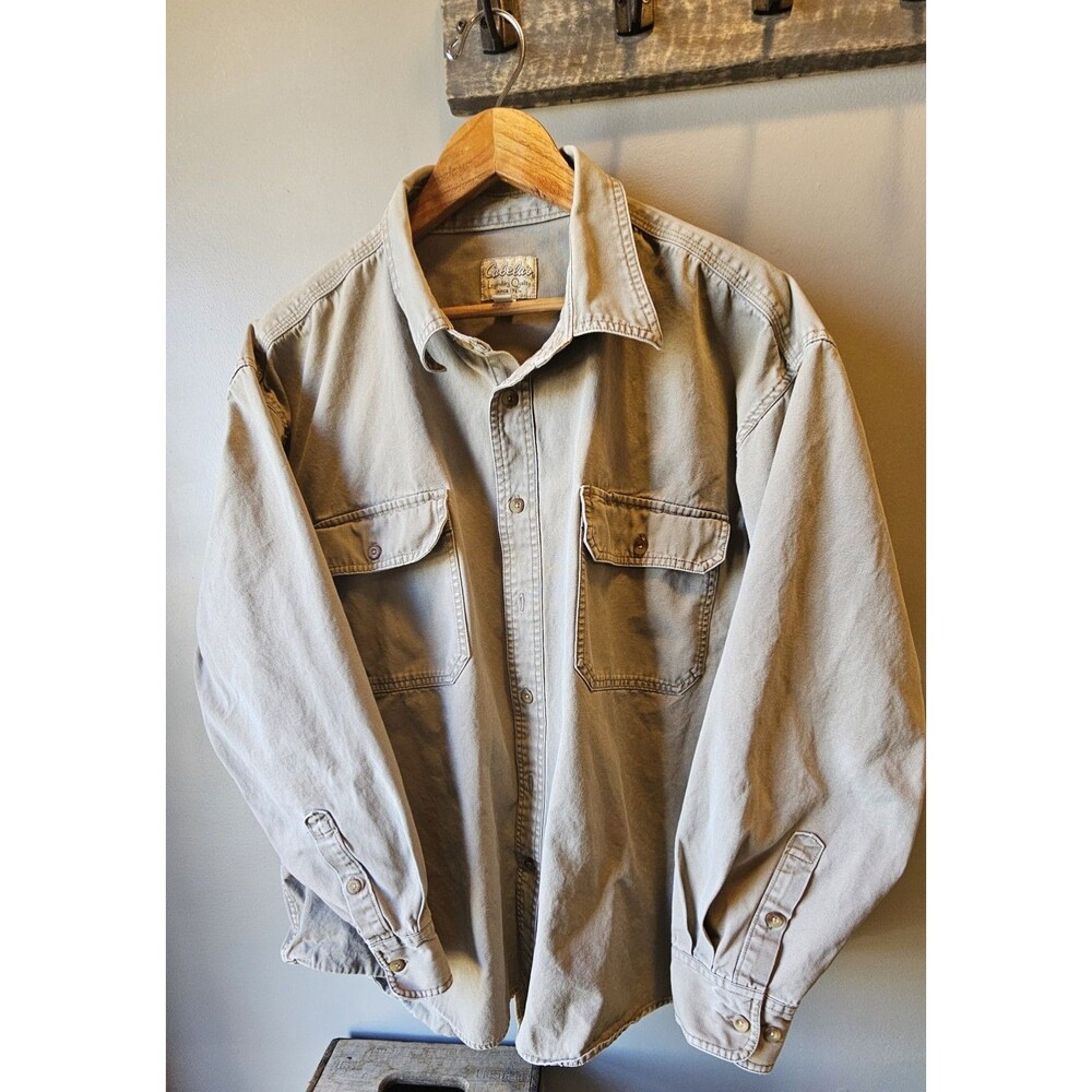 Cabela's Sunwashed Canvas Shirt Mens 2XL Tall Khaki Workwear